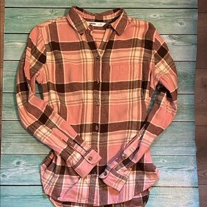 Sonoma Pink and Brown Plaid Button-Down Shirt